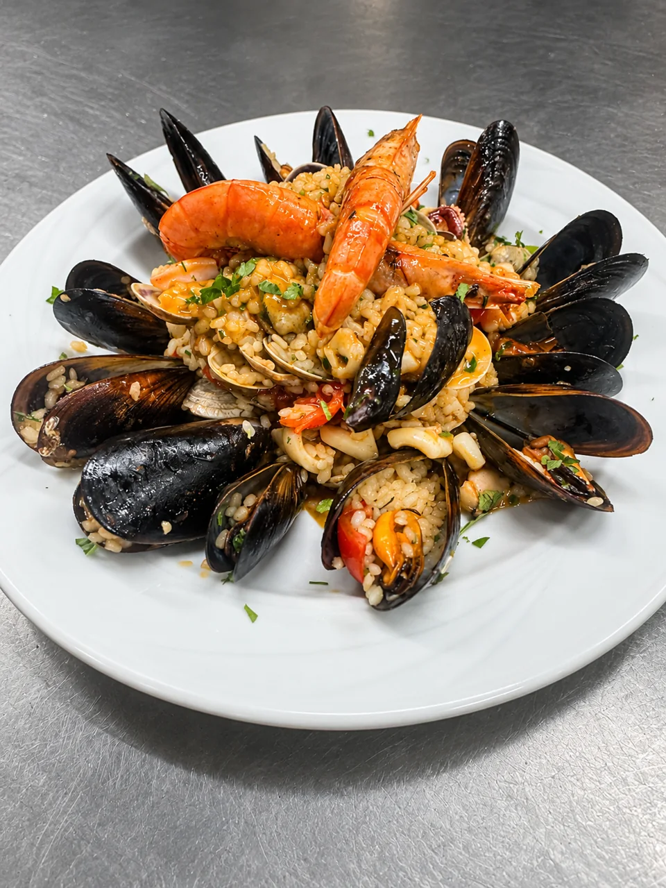 Risotto alla pescatora con cozze, vongole e gamberi da Mama’s Restaurant